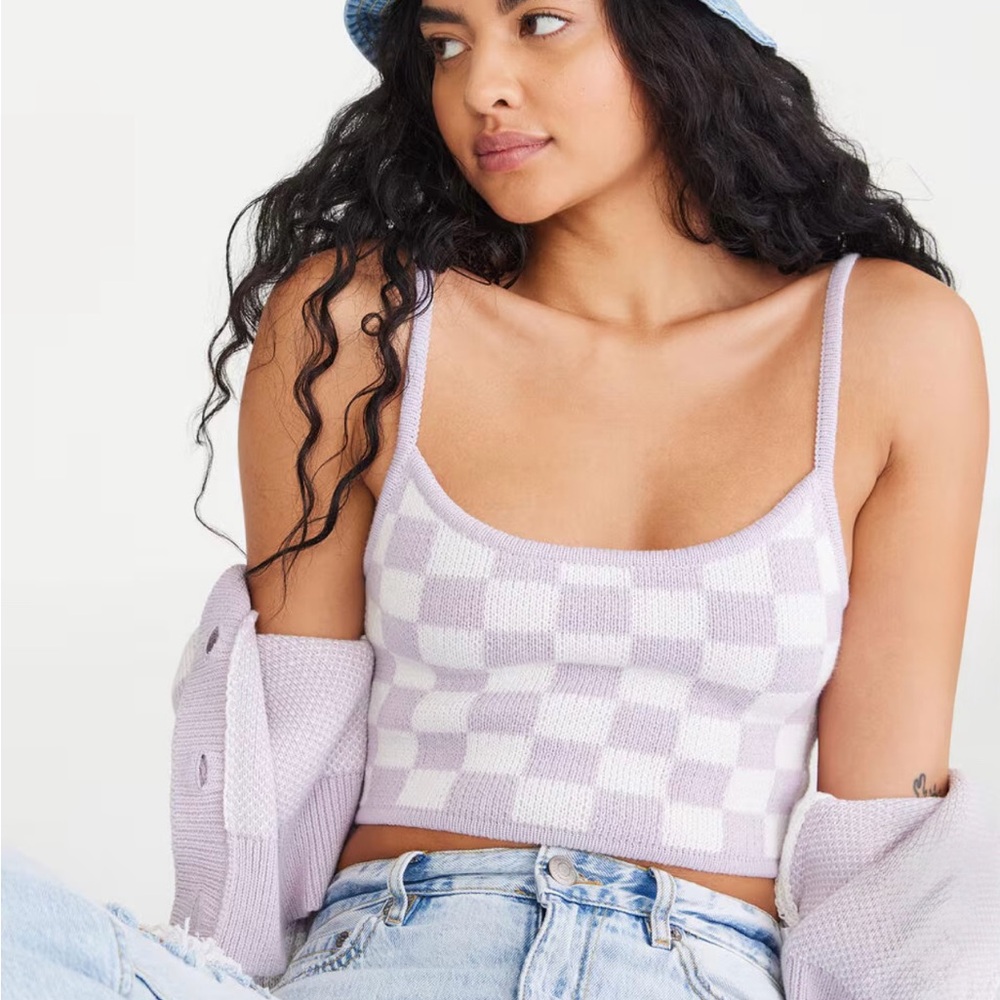 Aeropostale Lavender Checkered Crop Sweater Cami